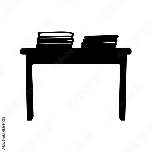 Silhouette of a table with two stacks of books on it, vector