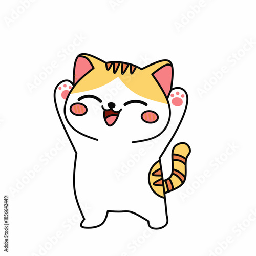 Cute cats in kawai style, happy cute vector Illustration.	