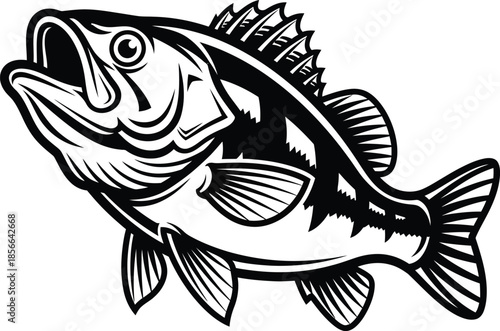 Bass Fish Jumping Detailed Vector Illustration
