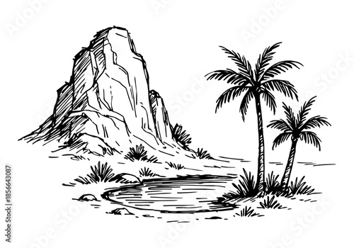 Oasis hand drawn simple sketch vector illustration