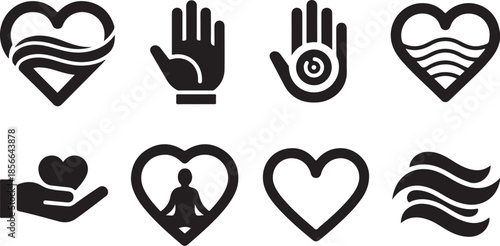 Heart and hand icons for love, care, and wellness designs