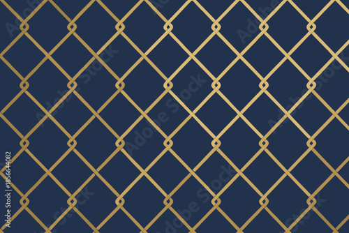 Blue and gold pattern with diamond shapes and curved lines on a flat surface
