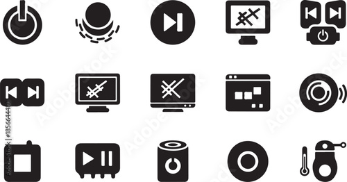 Black icons for media controls and playback