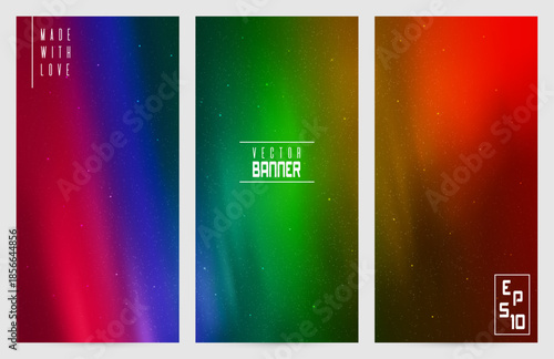 Northern lights. Rainbow aurora borealis. Abstract vector banner set