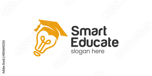Smart education logo design illustration. Light bulb design with graduation cap vector symbol inspiration.