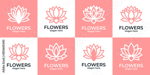 Collections of beauty lotus flower logo. Abstract luxury flower with line style logo design vector illustration