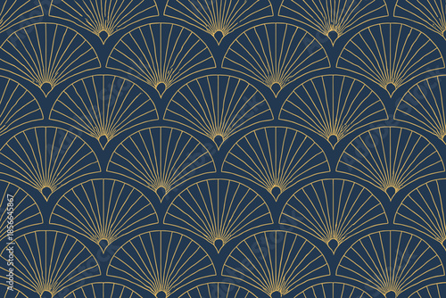 Blue and gold fan pattern on dark background creates a unique visual design for art and decoration projects