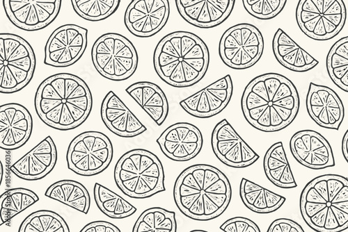 Design features sliced lemons arranged on a light background with varied angles and sizes during daytime
