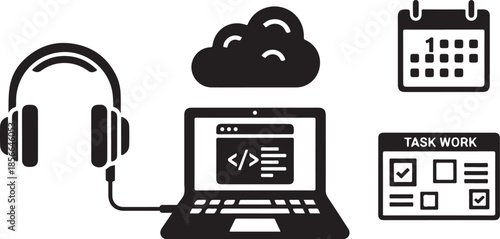 Modern technology and productivity icons for business workflow