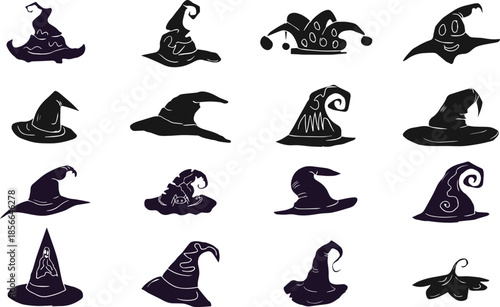 Collection of Black Witch Hats Silhouettes.