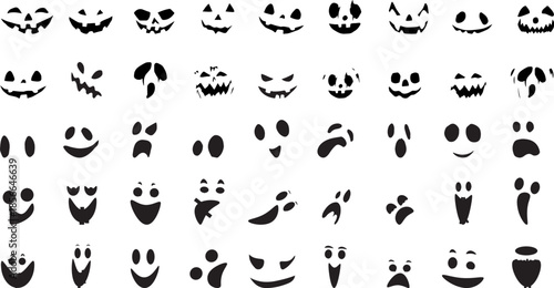 Collection of Various Black Emoticon Faces.