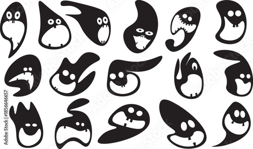 Collection of Various Cartoon Penguin Faces.