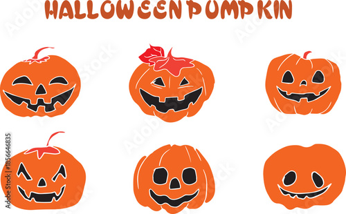 Halloween Pumpkins with Different Facial Expressions.