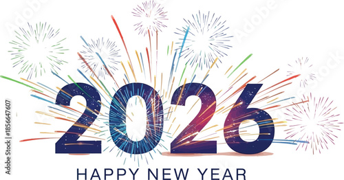 Vibrant colorful fireworks celebrate the grand arrival of the new year 2026 welcoming happy celebrations and joyful seasonal greetings.