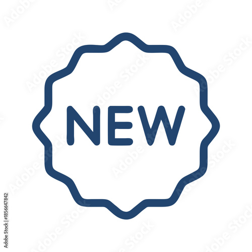 New badge with text in blue circular outline design  