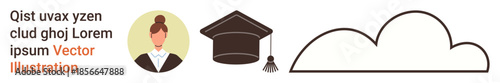 Education, achievement, professional growth, online learning, academic goals, career aspirations. A graduate avatar, a mortarboard cap and a cloud icon. Education and achievement concept