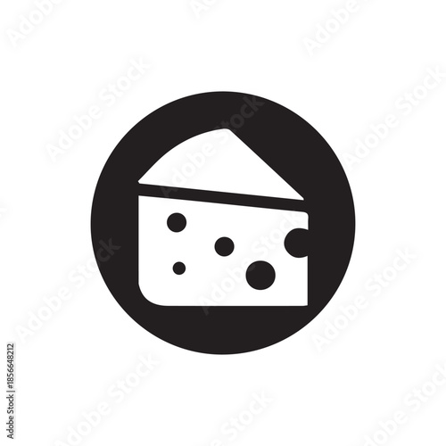 White cheese icon inside black circle on white background