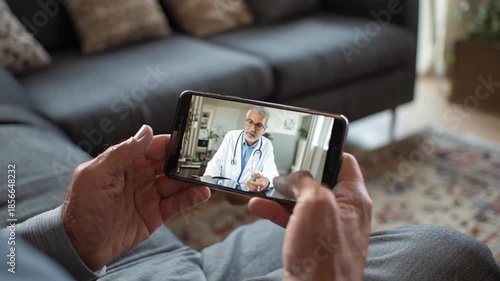 Telemedicine global health senior elderly patient doctor consultation virtual video call home reassuring remote care smartphone communication