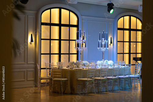 Luxury wedding setup, Refined banquet scene with warm ambient