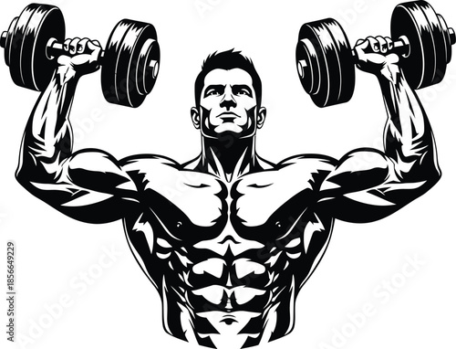 Strong Man Dumbbell Workout Vector
