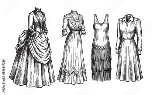 Dresses Vintage Fashion Engraving Set