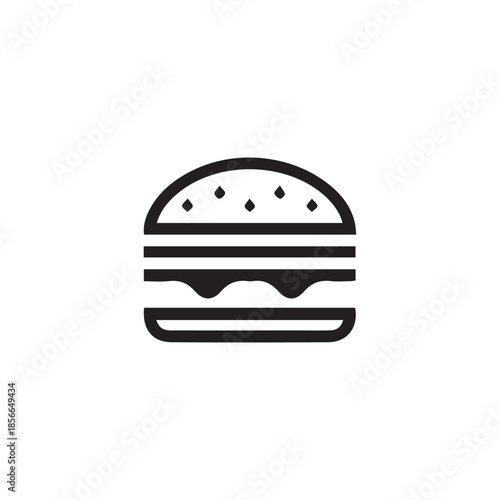 Simple black outline icon of a classic hamburger or cheeseburger on white