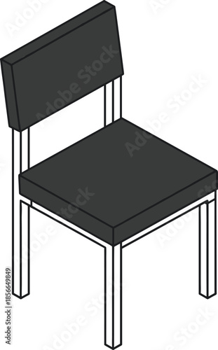 Isometric chair illustration with cushioned seat and backrest in minimal geometric style for furniture and interior design