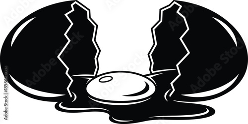 Cracked egg vector illustration with spilled yolk and shell halves for food, kitchen, and stylized design use.