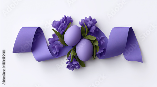 Pastel shells rest beside blossoms beneath wide sash featuring elegant tied ornament.