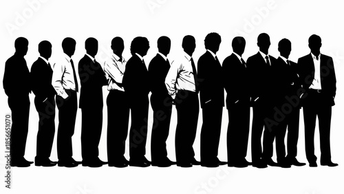 Silhouette of a group of businessmen standing in a line.