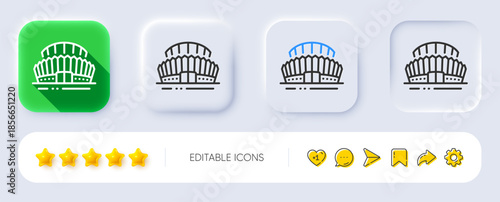 Sports stadium line icon. Neumorphic, Flat shadow, 3d buttons. Arena sign. Sport complex symbol. Line sports stadium icon. Social media icons. Vector