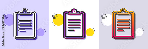 Clipboard document line icon. Halftone dotted pattern. Gradient icon with grain shadow. Agreement file sign. Survey record symbol. Line clipboard icon. Various designs. Vector