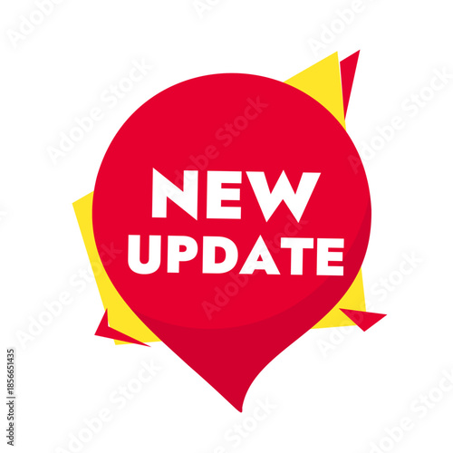 Red yellow sticker banner flat vector with update text without background
