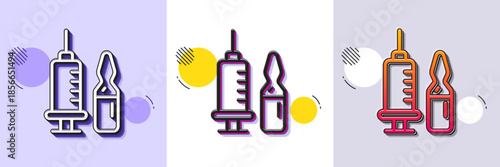 Medical vaccination line icon. Halftone dotted pattern. Gradient icon with grain shadow. Medicine vaccine sign. Pharmacy medication symbol. Line medical vaccination icon. Various designs. Vector