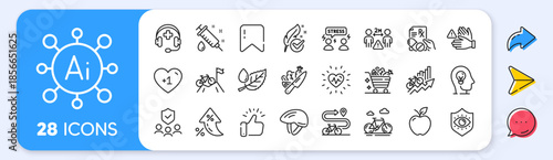 Bicycle helmet, Difficult stress and Mental health line icons. Interest rate, AI generate, Inflation icons. Pack of Medical support, Heartbeat, Mountain bike icon. Vector
