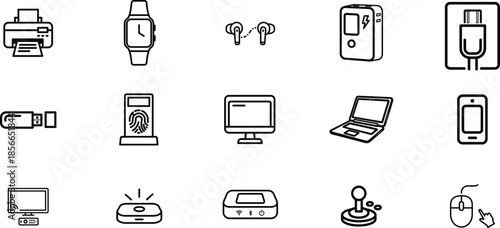 Collection of various electronic devices and appliances icons
