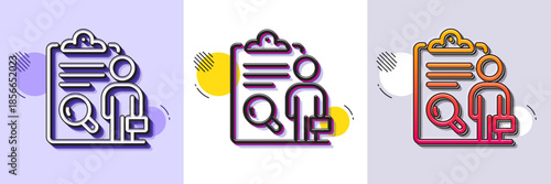 Inspect line icon. Halftone dotted pattern. Gradient icon with grain shadow. Quality research sign. Verification review list symbol. Line inspect icon. Various designs. Vector