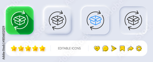 Exchange of goods line icon. Neumorphic, Flat shadow, 3d buttons. Return parcel sign. Package tracking symbol. Line return parcel icon. Social media icons. Vector