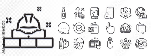 Fitness water, Hand click and Approved teamwork line icons for web app. Glare of light effect. Message icon. Pack of Sports arena, Beer, Messenger pictogram icons. Vector