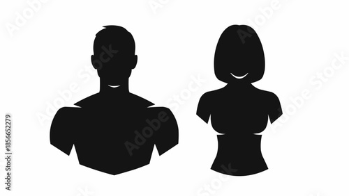 Silhouette of a man and a woman facing forward.