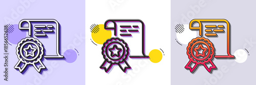 Certificate line icon. Halftone dotted pattern. Gradient icon with grain shadow. Certified document sign. Medal or stamp symbol. Line certificate icon. Various designs. Vector