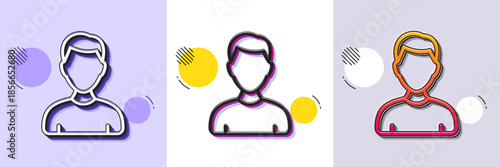 Headshot line icon. Halftone dotted pattern. Gradient icon with grain shadow. Avatar placeholder sign. User profile symbol. Line headshot icon. Various designs. Vector
