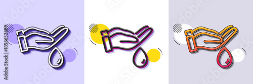 Moisturizing oil line icon. Halftone dotted pattern. Gradient icon with grain shadow. Wash hands symbol. Skin care sign. Line wash hands icon. Various designs. Vector