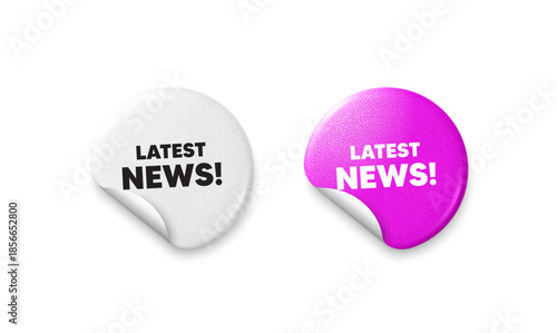 Latest news sticker tags. Glitter paper price badge. Latest news tag. Media newspaper sign. Daily information symbol. Offer round sticker. Promo banner. Vector