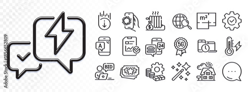 Ab testing, 5g technology and Execute line icons for web app. Glare of light effect. Message icon. Pack of Electricity power, Web search, Lightning bolt pictogram icons. Vector