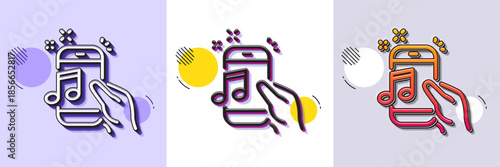 Music in phone line icon. Halftone dotted pattern. Gradient icon with grain shadow. Mobile radio sign. Musical device symbol. Line music phone icon. Various designs. Vector