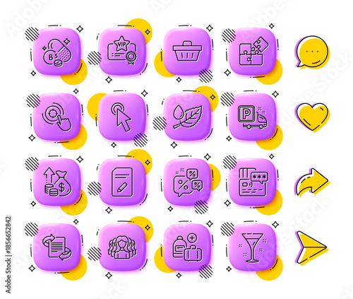 Edit document, Marketing and Cursor line icons. App 3d buttons. Social media comment, share, like icons. Pack of Add handbag, Inflation, Women group icon. Vector