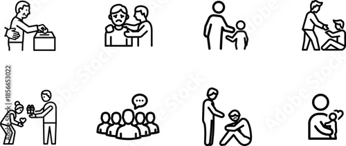 Diverse group of people engaging in various social interactions