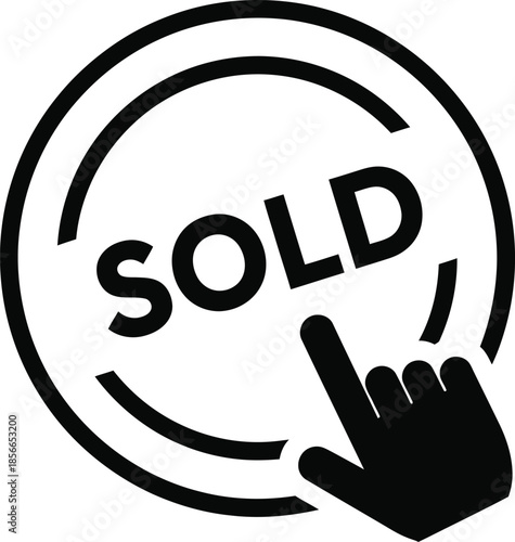 Sold stamp icon with clicking hand