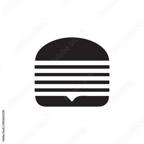 Minimalist black silhouette icon of a delicious hamburger bun